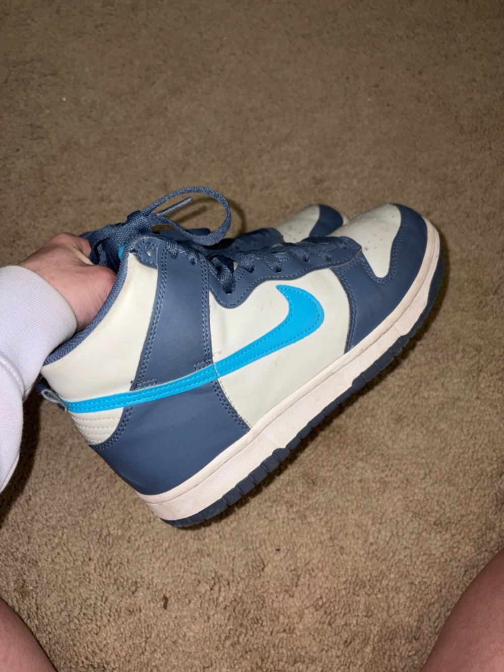 Unisex Big Kid NIKE DUNK HI Light Bone Diffused Blue 7y   DB2179-006